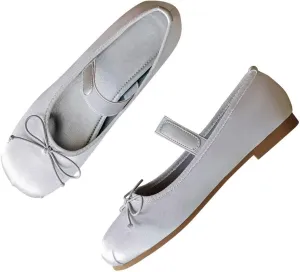 Hee grand Women's Mary Jane Shoes Satin Round Toe Ballerina Flats Fashion Sparkling Rhinestones Dress Shoes Comfort Dancing Shoes
