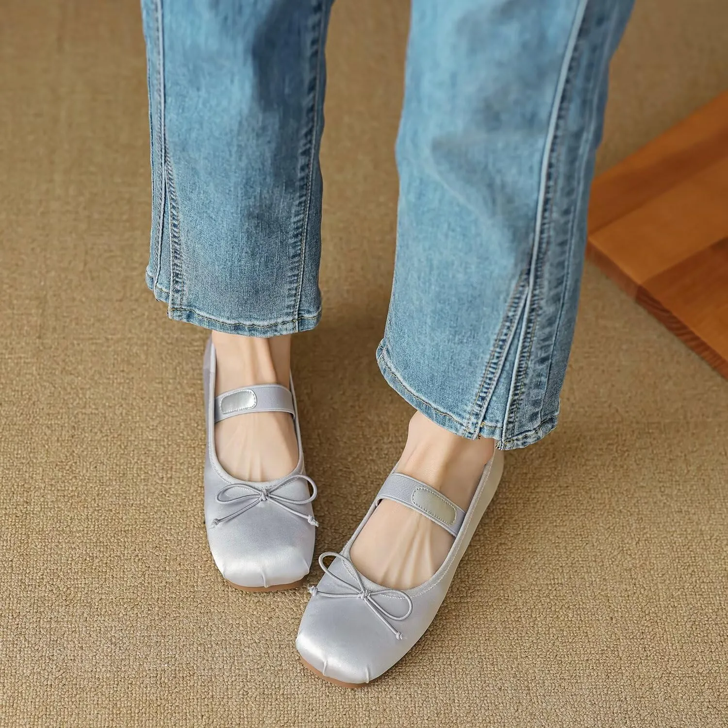 Hee grand Women's Mary Jane Shoes Satin Round Toe Ballerina Flats Fashion Sparkling Rhinestones Dress Shoes Comfort Dancing Shoes