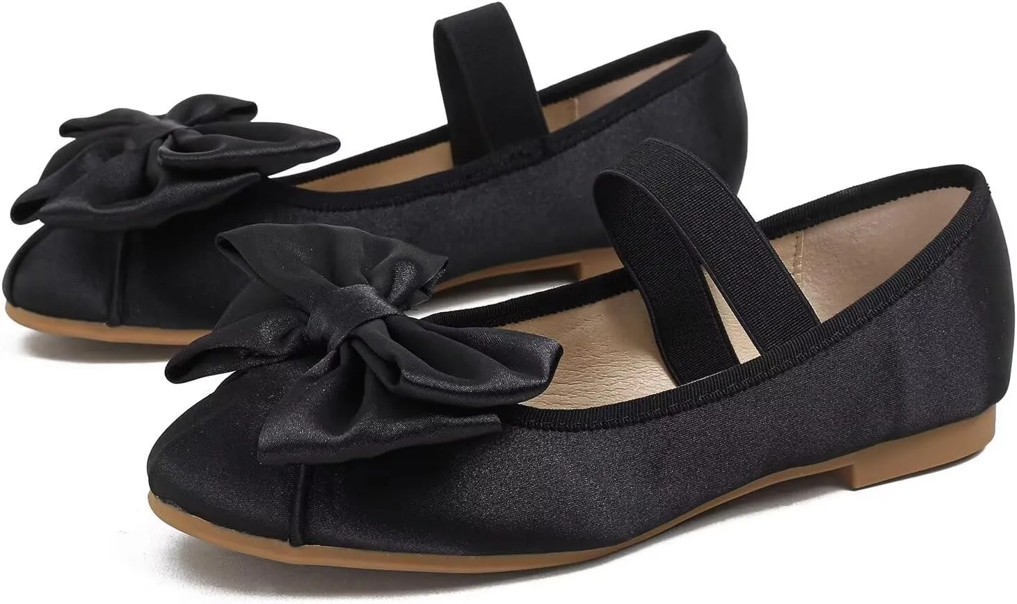 Hee grand Women's Mary Jane Shoes Satin Round Toe Ballerina Flats Fashion Sparkling Rhinestones Dress Shoes Comfort Dancing Shoes