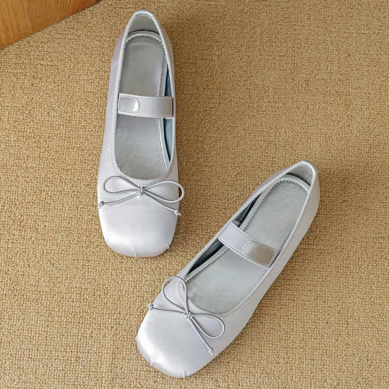 Hee grand Women's Mary Jane Shoes Satin Round Toe Ballerina Flats Fashion Sparkling Rhinestones Dress Shoes Comfort Dancing Shoes
