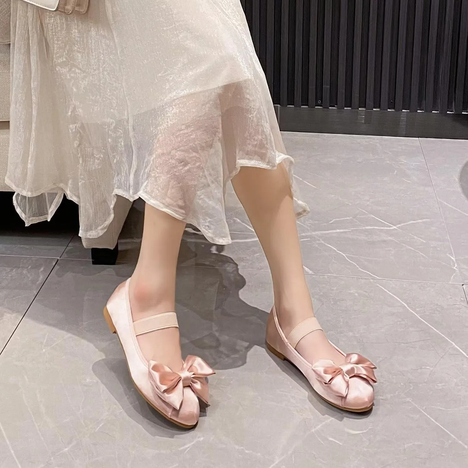 Hee grand Women's Mary Jane Shoes Satin Round Toe Ballerina Flats Fashion Sparkling Rhinestones Dress Shoes Comfort Dancing Shoes