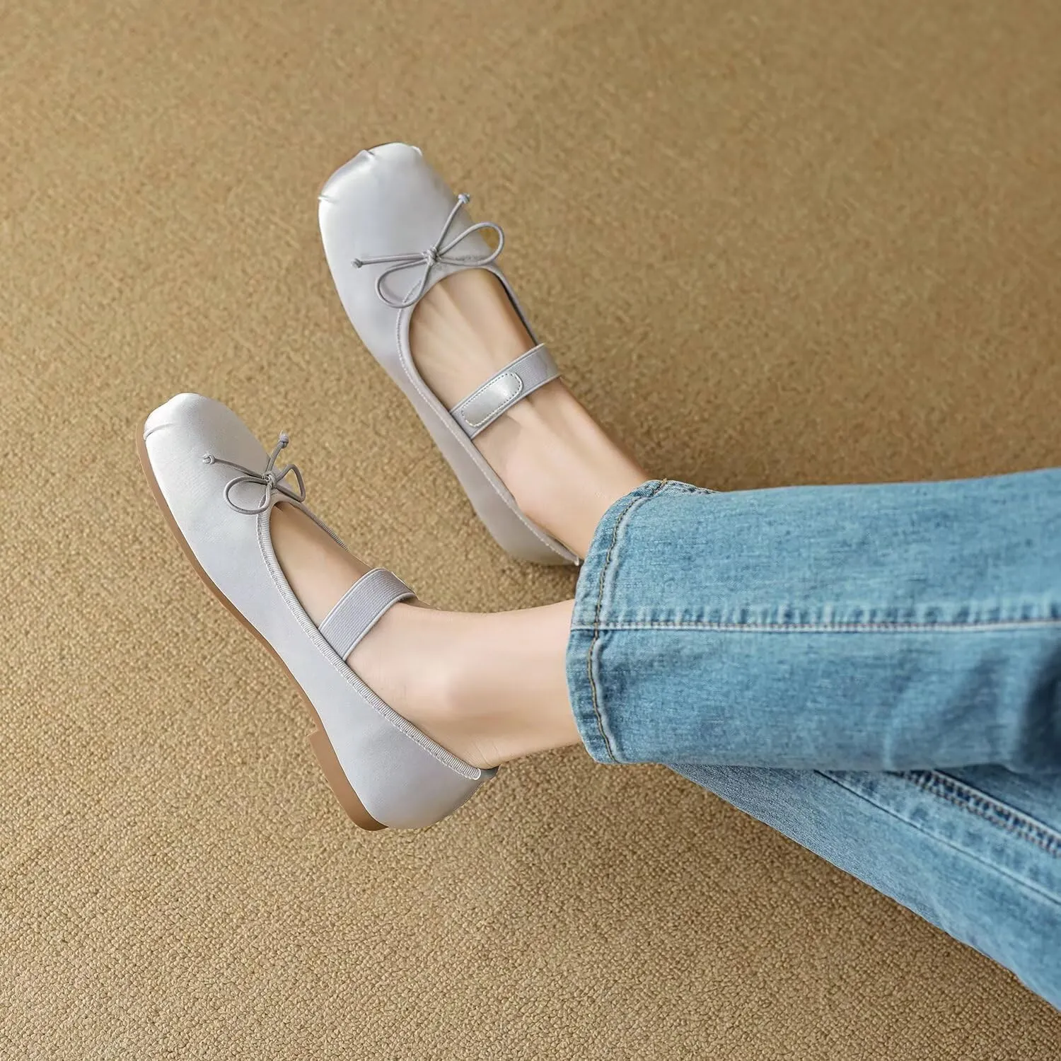 Hee grand Women's Mary Jane Shoes Satin Round Toe Ballerina Flats Fashion Sparkling Rhinestones Dress Shoes Comfort Dancing Shoes