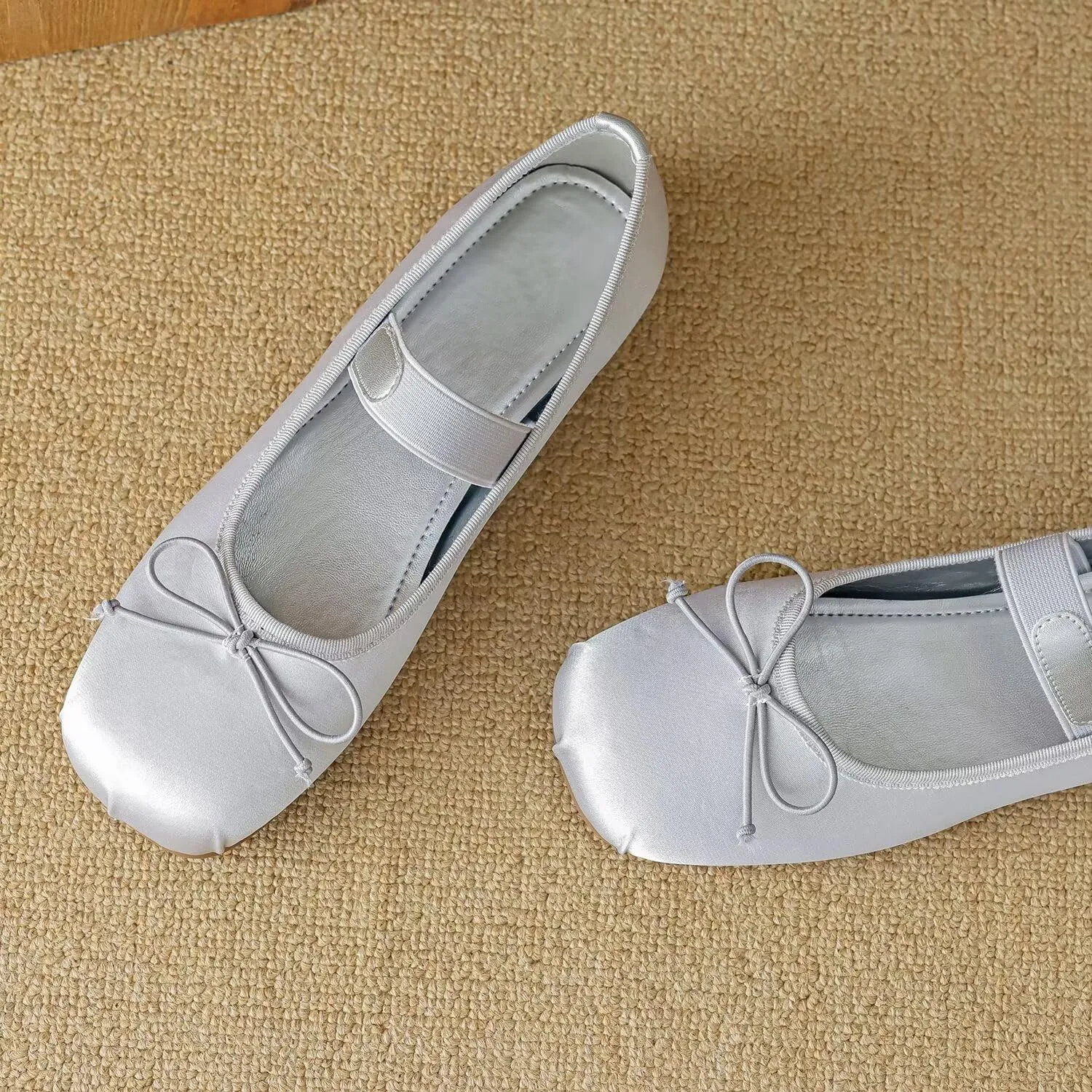 Hee grand Women's Mary Jane Shoes Satin Round Toe Ballerina Flats Fashion Sparkling Rhinestones Dress Shoes Comfort Dancing Shoes