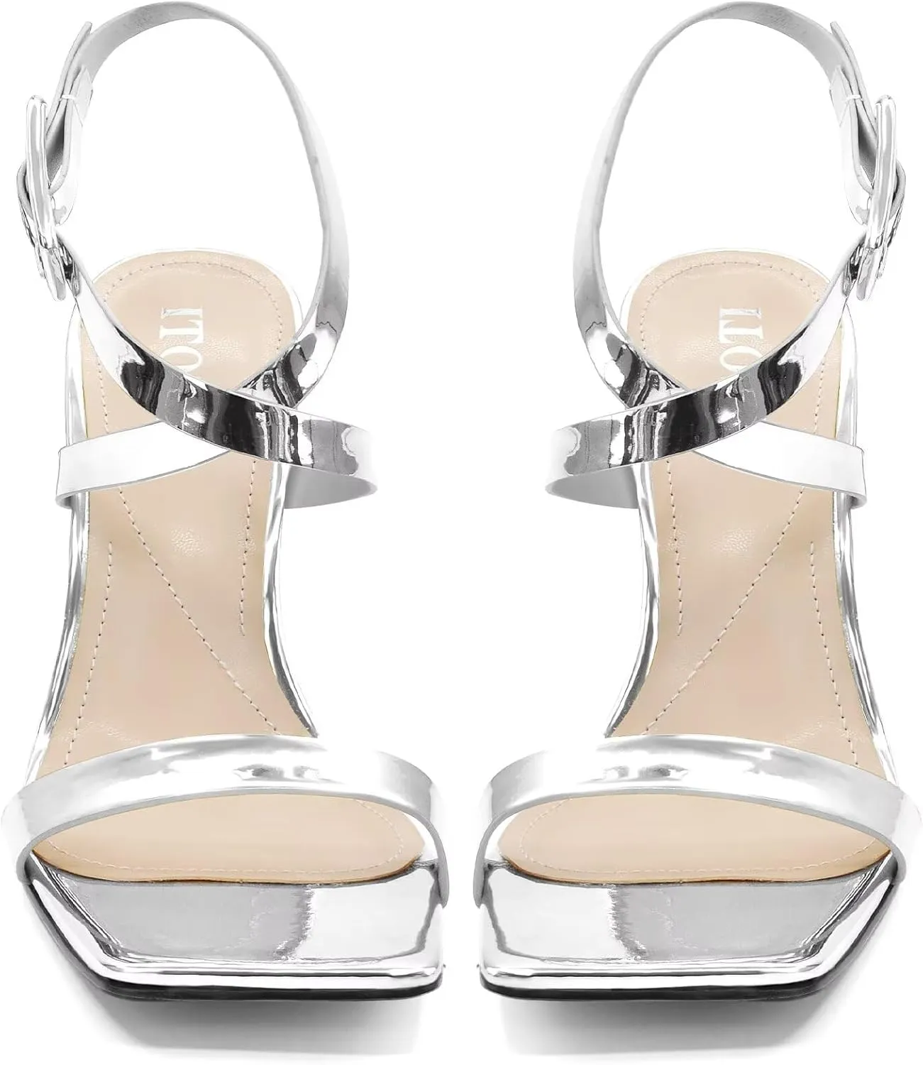 Heels For Women Stiletto High Heel Square Open Toe Slingback Dress Shoes for Women Adjustable Ankle Strap Heeled