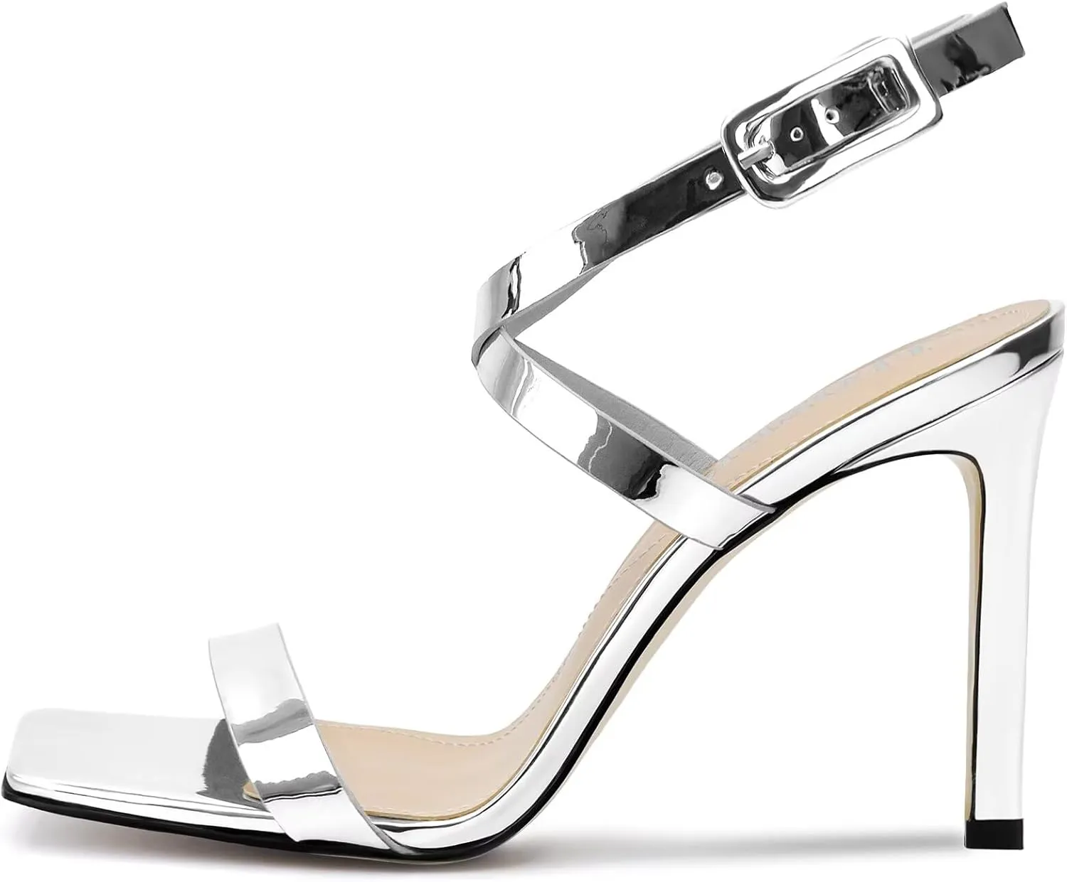 Heels For Women Stiletto High Heel Square Open Toe Slingback Dress Shoes for Women Adjustable Ankle Strap Heeled