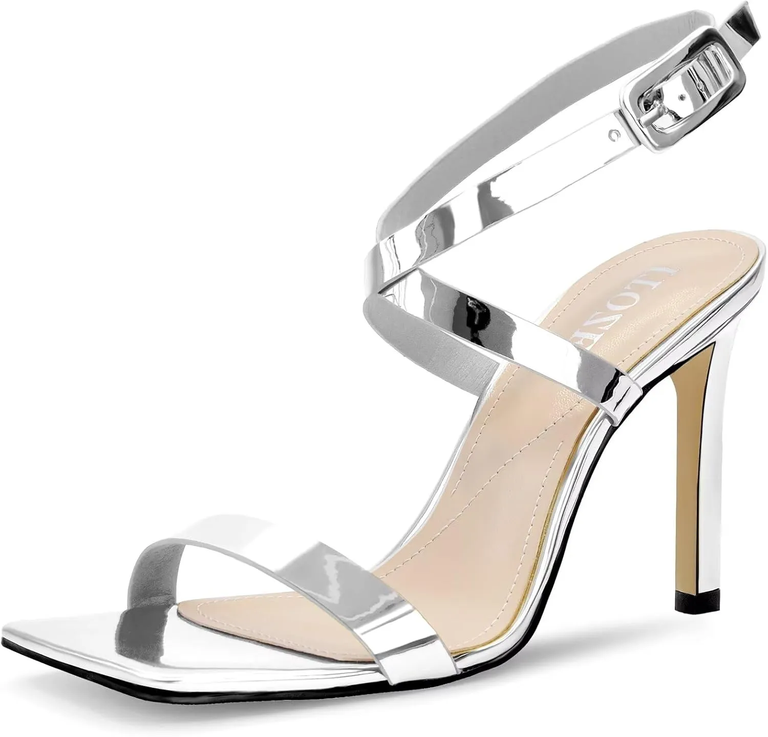 Heels For Women Stiletto High Heel Square Open Toe Slingback Dress Shoes for Women Adjustable Ankle Strap Heeled