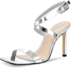 Heels For Women Stiletto High Heel Square Open Toe Slingback Dress Shoes for Women Adjustable Ankle Strap Heeled