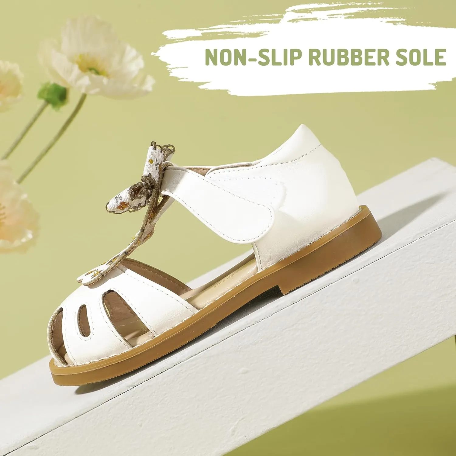 Hehainom Toddler Girls Sandals Closed Toe Bow Flower Girl Summer Shoes Little Kids Flats Sandals