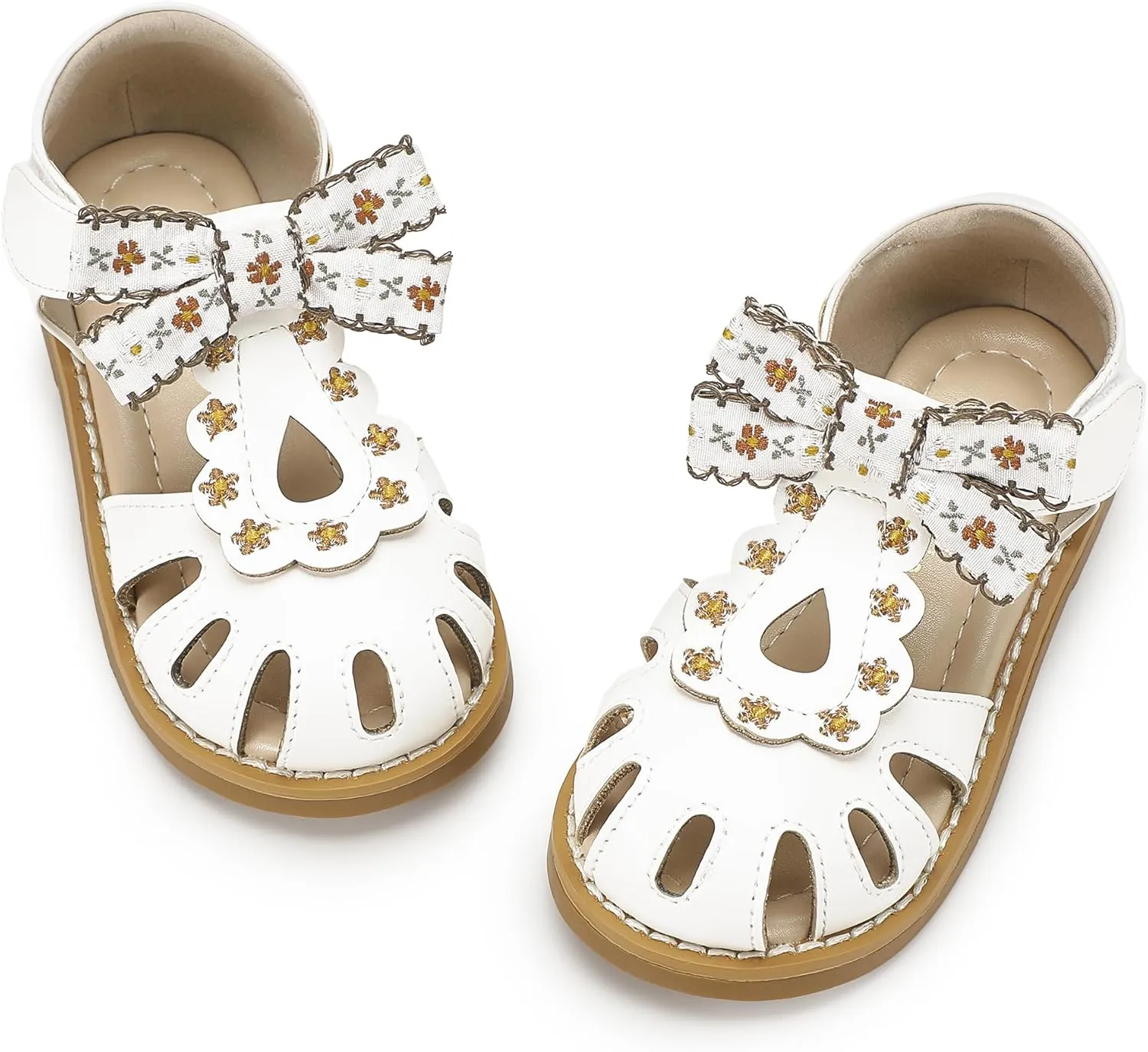 Hehainom Toddler Girls Sandals Closed Toe Bow Flower Girl Summer Shoes Little Kids Flats Sandals