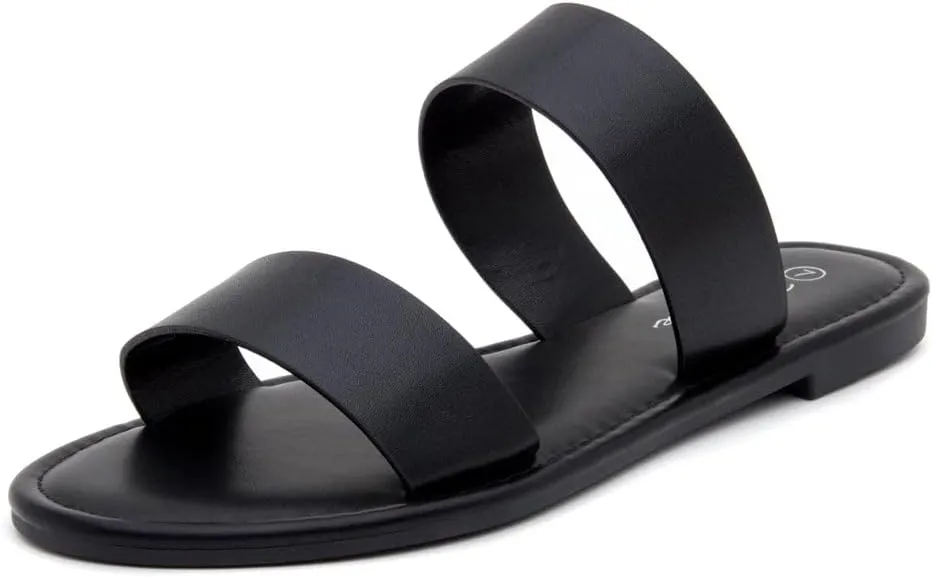 Herstyle Women’s Flat Sandals – Slip-On Double Strap Slides with Memory Foam, Trendy 2025 Summer Shoes, Lightweight Open Toe Dressy & Casual Sandals for Women