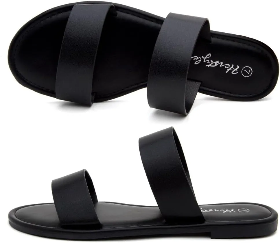 Herstyle Women’s Flat Sandals – Slip-On Double Strap Slides with Memory Foam, Trendy 2025 Summer Shoes, Lightweight Open Toe Dressy & Casual Sandals for Women