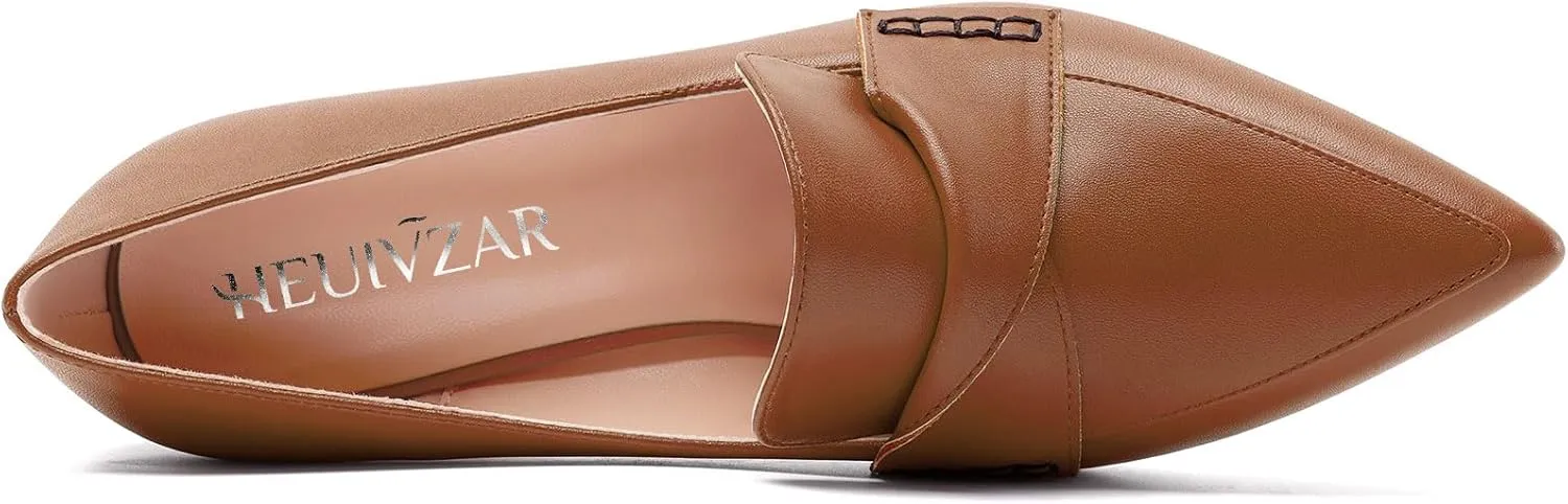 HEUIVZAR Womens Chunky Block Mid Heel Pumps Pointed Toe Slip-on Loafers Shoes Dress Office Casual 3.2 Inches Heels