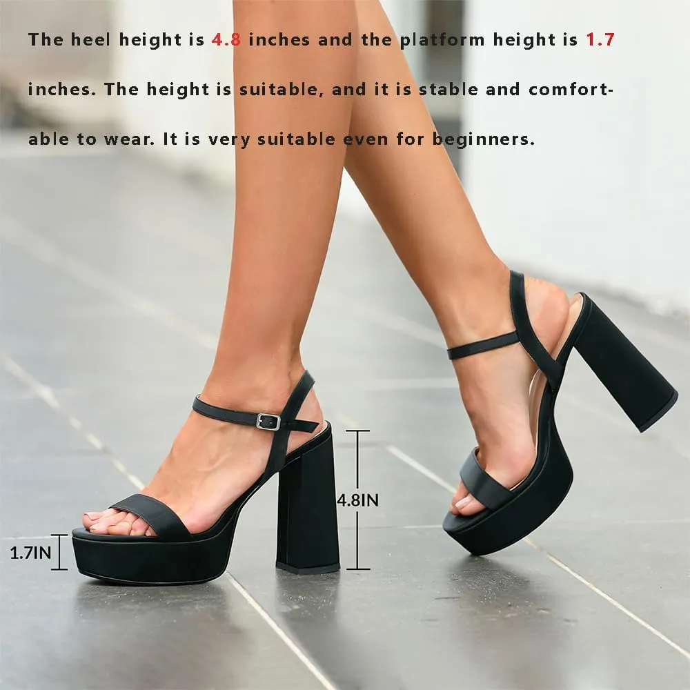 High Heel Chunky Platform Heel Sandals for Women, Chunky Block Heels Platform Sandals Women with Ankle Strap, Womens Strappy Chunky Heels Open Toe Sandals Wedding Prom