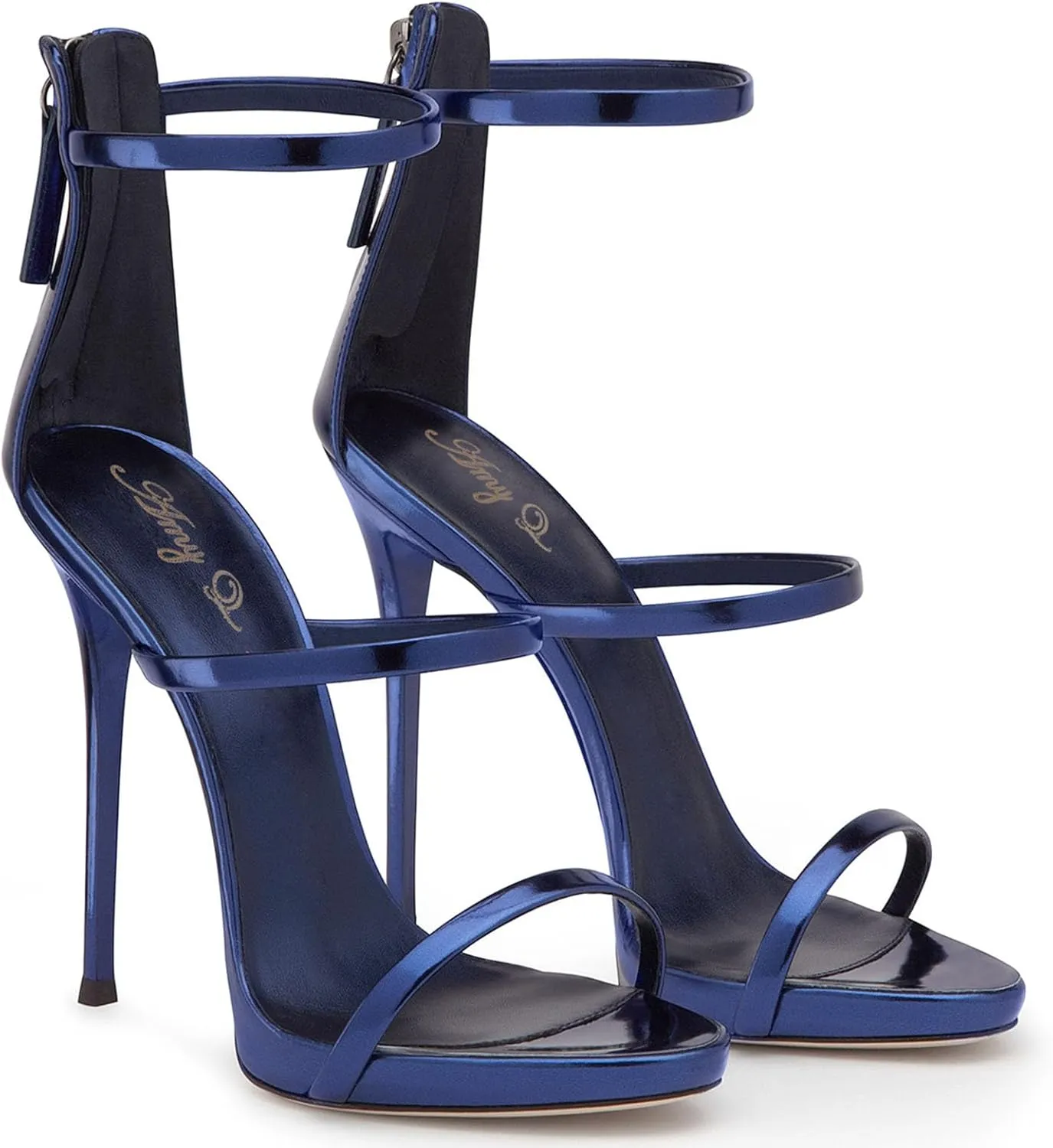 High Heels for Women Strappy Stilettos Open Toe Back Zipper Patent Dressy Sexy Sandals