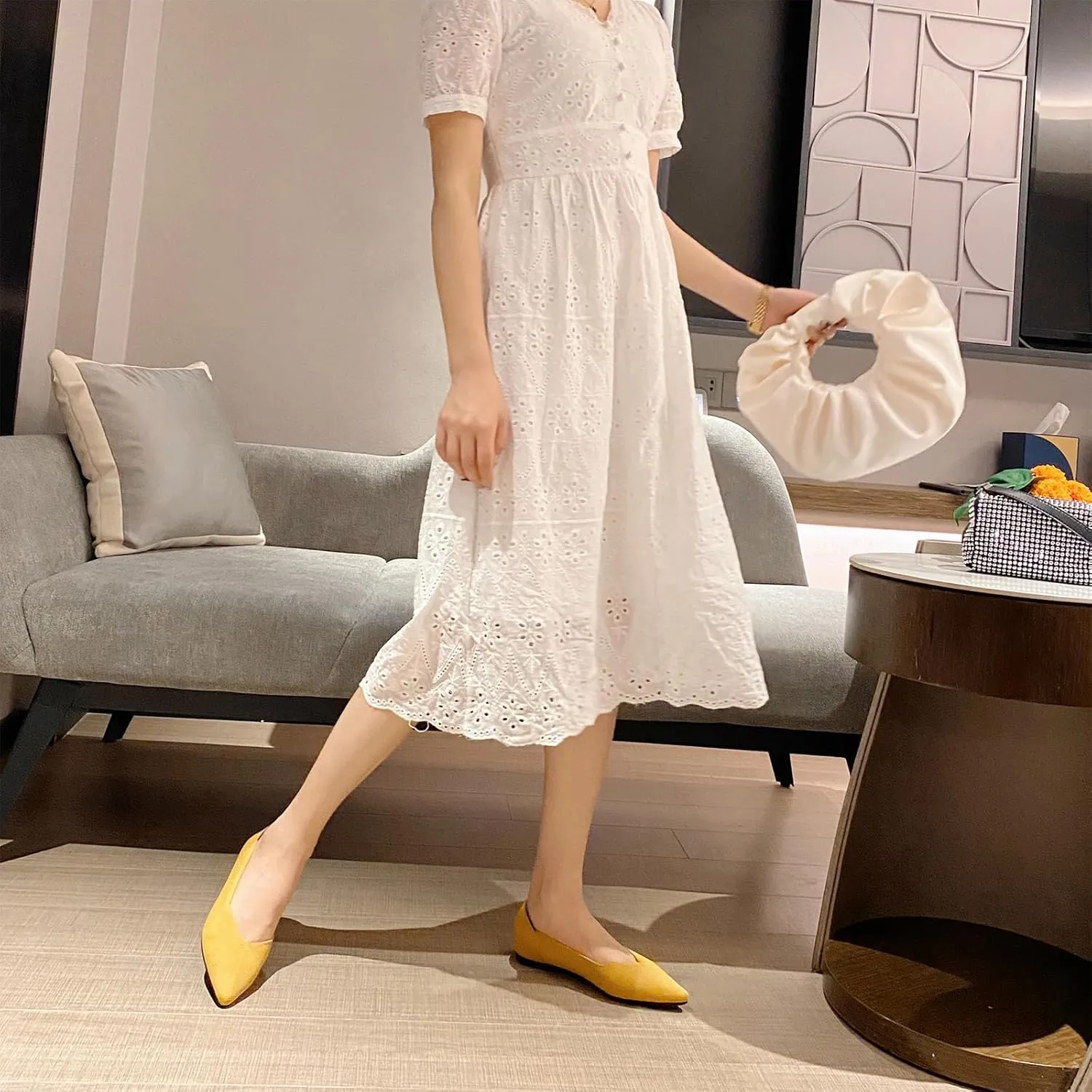 HIPPOSEUS Women's Knitted Ballet Flats Comfortable Casual Dressy Pointed Toe Walking Shoes