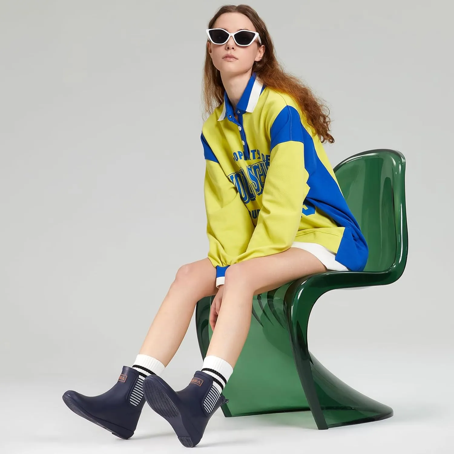 HISEA Rubber Rain Boots for Women Waterproof Chelsea Boots Short Ankle Rain Shoes Wedge Heel Anti-Slipping Rainboots for Ladies with Comfort Insole Lightweight Stylish Outdoor Work Booties