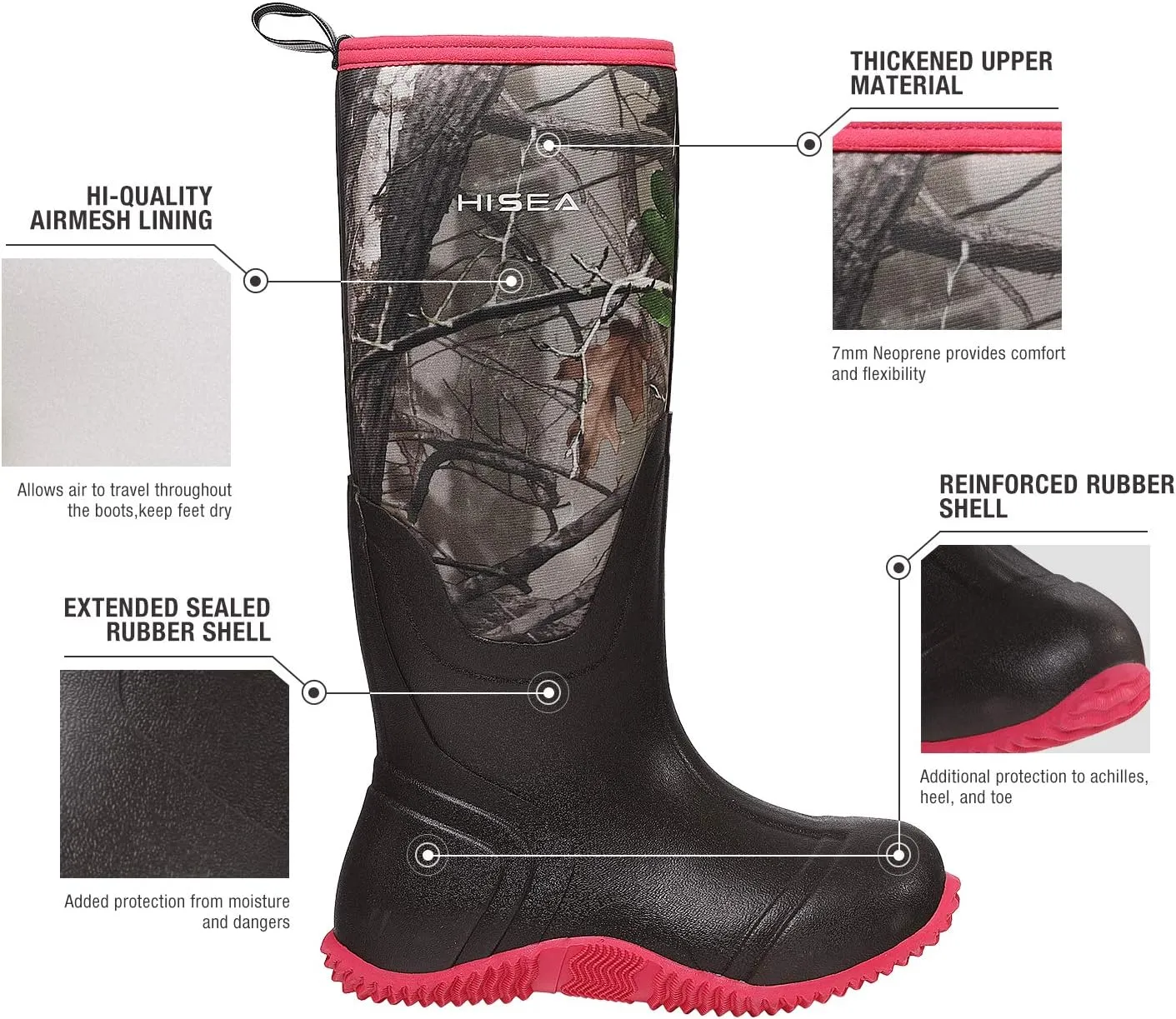HISEA Women's Rain Boots, Knee High Rubber Boots Waterproof Insulated Neoprene Mud Boots, Anti-Slip Outdoor Work Boots for Hunting Gardening Farming Yard Working, Size 6-11