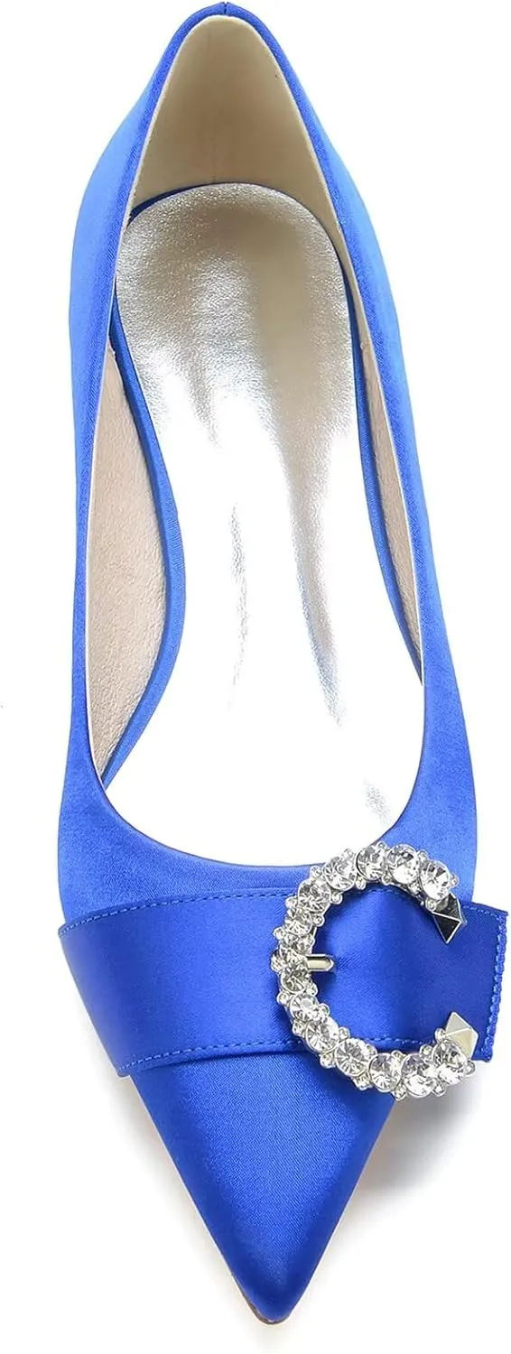 HNVAVQ Women's Low Heels Pumps Dress Shoes Closed Toe Casual Wedding Flats with Rhinestone Wedding Shoes