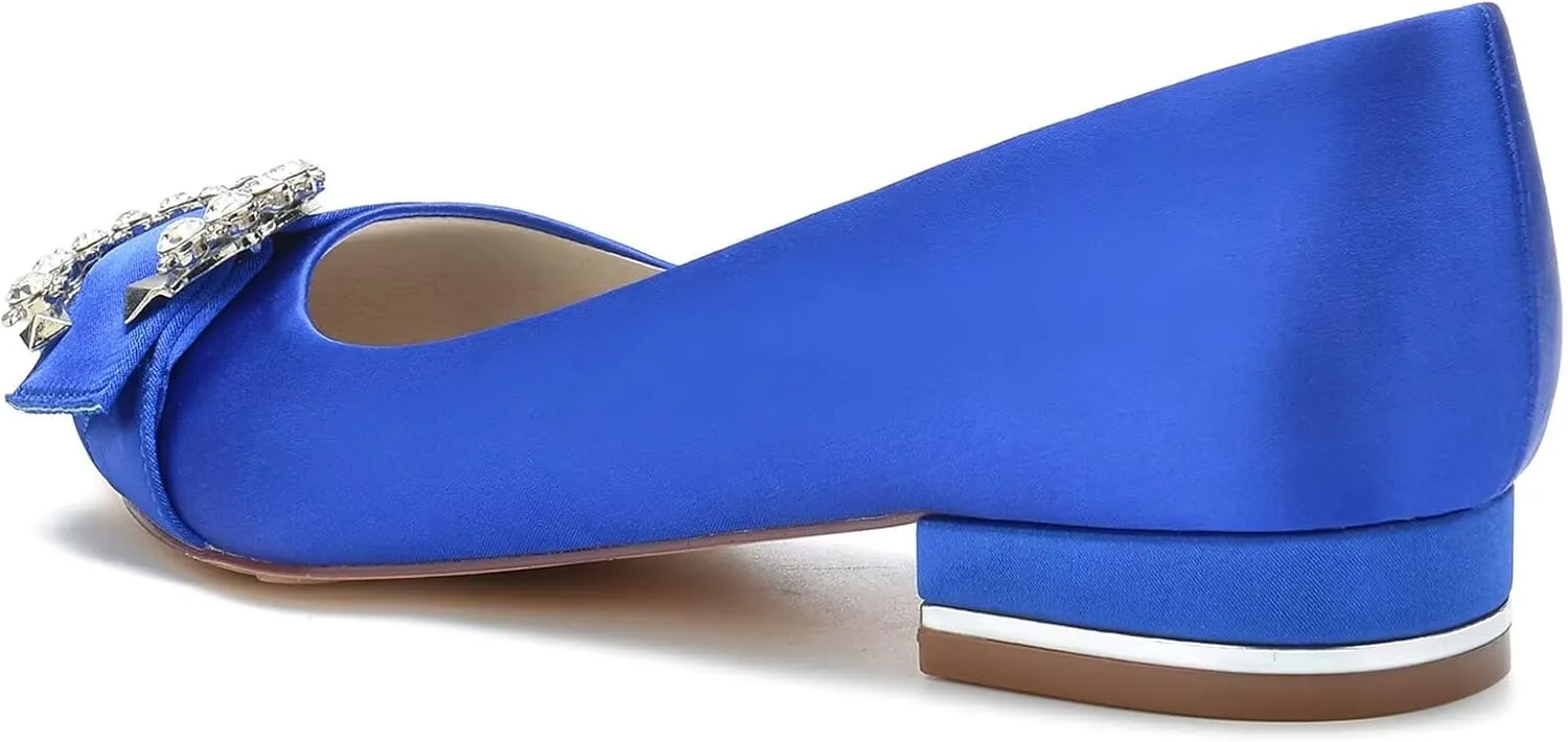 HNVAVQ Women's Low Heels Pumps Dress Shoes Closed Toe Casual Wedding Flats with Rhinestone Wedding Shoes