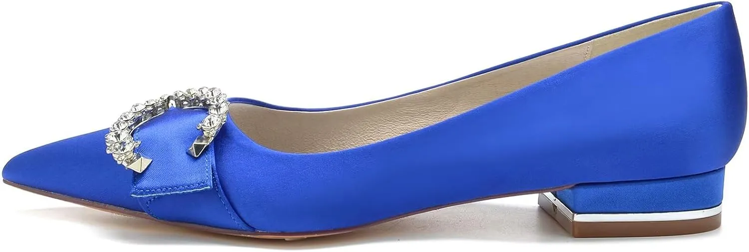 HNVAVQ Women's Low Heels Pumps Dress Shoes Closed Toe Casual Wedding Flats with Rhinestone Wedding Shoes