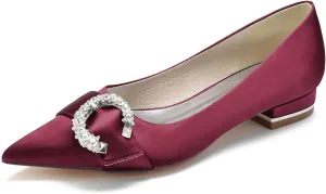 HNVAVQ Women's Low Heels Pumps Dress Shoes Closed Toe Casual Wedding Flats with Rhinestone Wedding Shoes