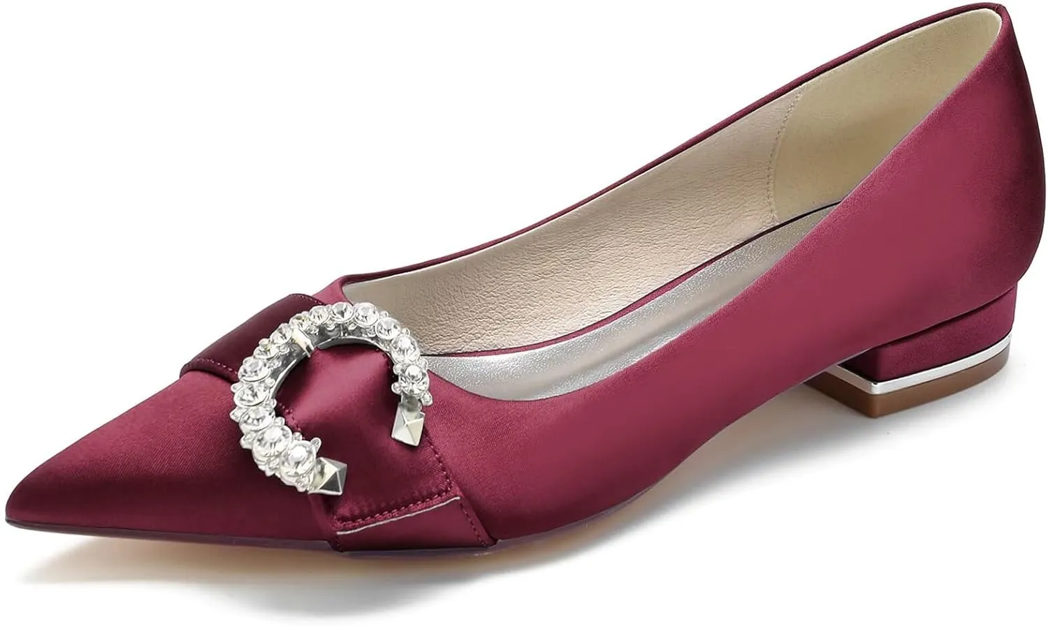 HNVAVQ Women's Low Heels Pumps Dress Shoes Closed Toe Casual Wedding Flats with Rhinestone Wedding Shoes