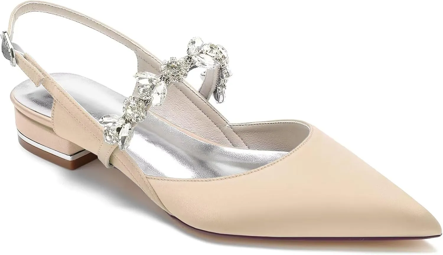 HNVAVQ Women's Pumps Shoes Pointed Toe Low Heels Closed Toe Flats Wedding Party Dress Sandals Satin Flat Shoes for Bride