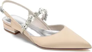 HNVAVQ Women's Pumps Shoes Pointed Toe Low Heels Closed Toe Flats Wedding Party Dress Sandals Satin Flat Shoes for Bride