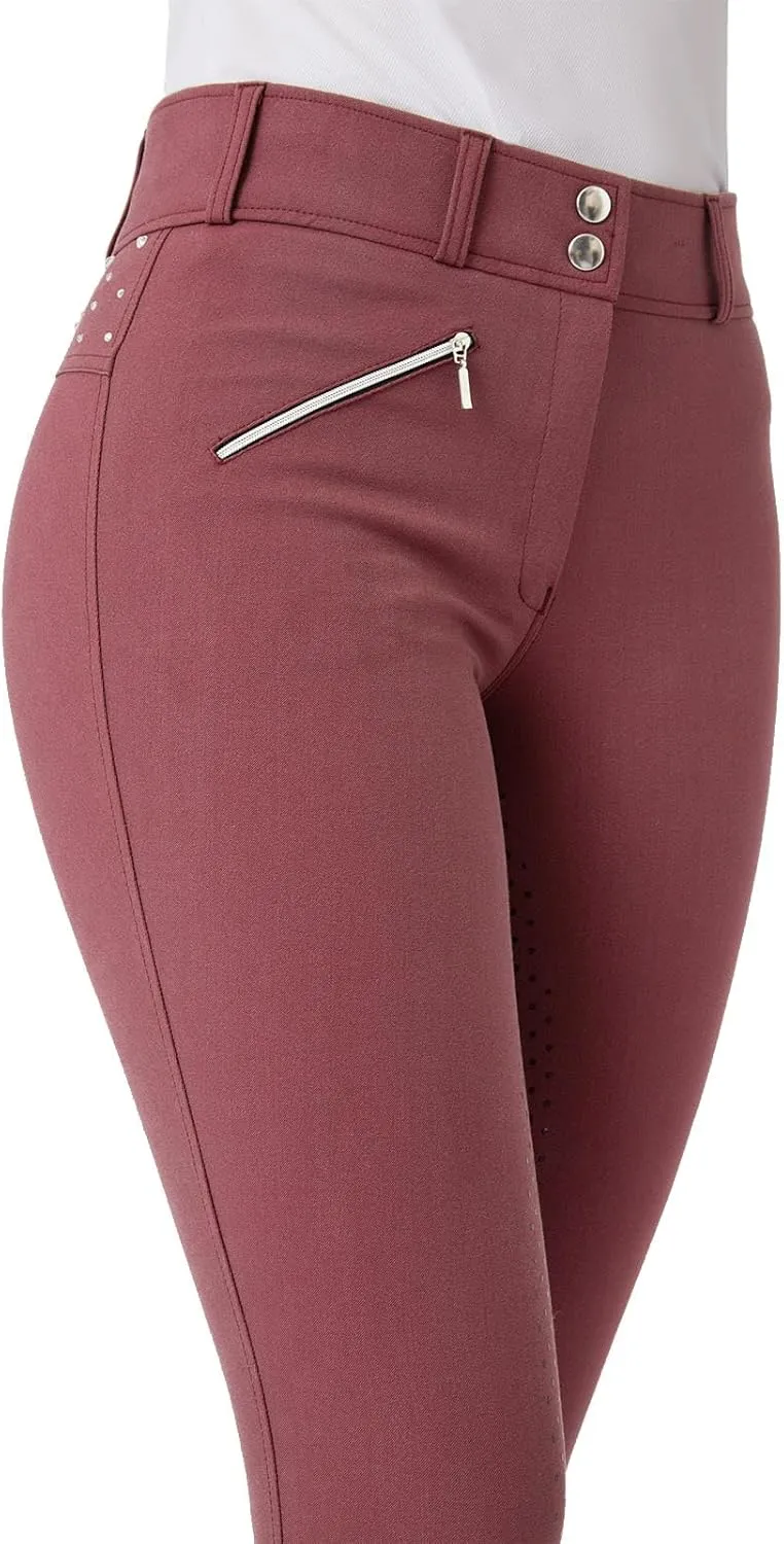 HORZE Womens High Waist Full Seat Breeches with Crystals