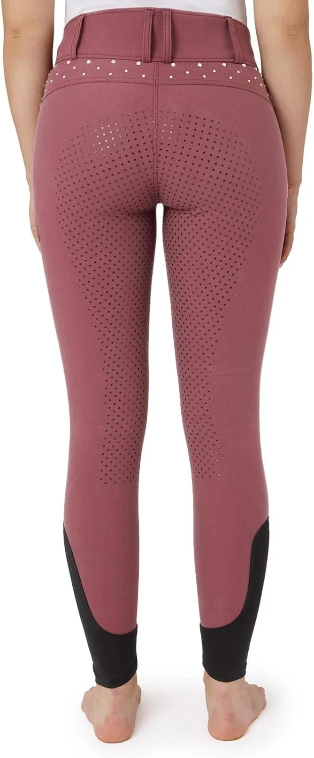 HORZE Womens High Waist Full Seat Breeches with Crystals
