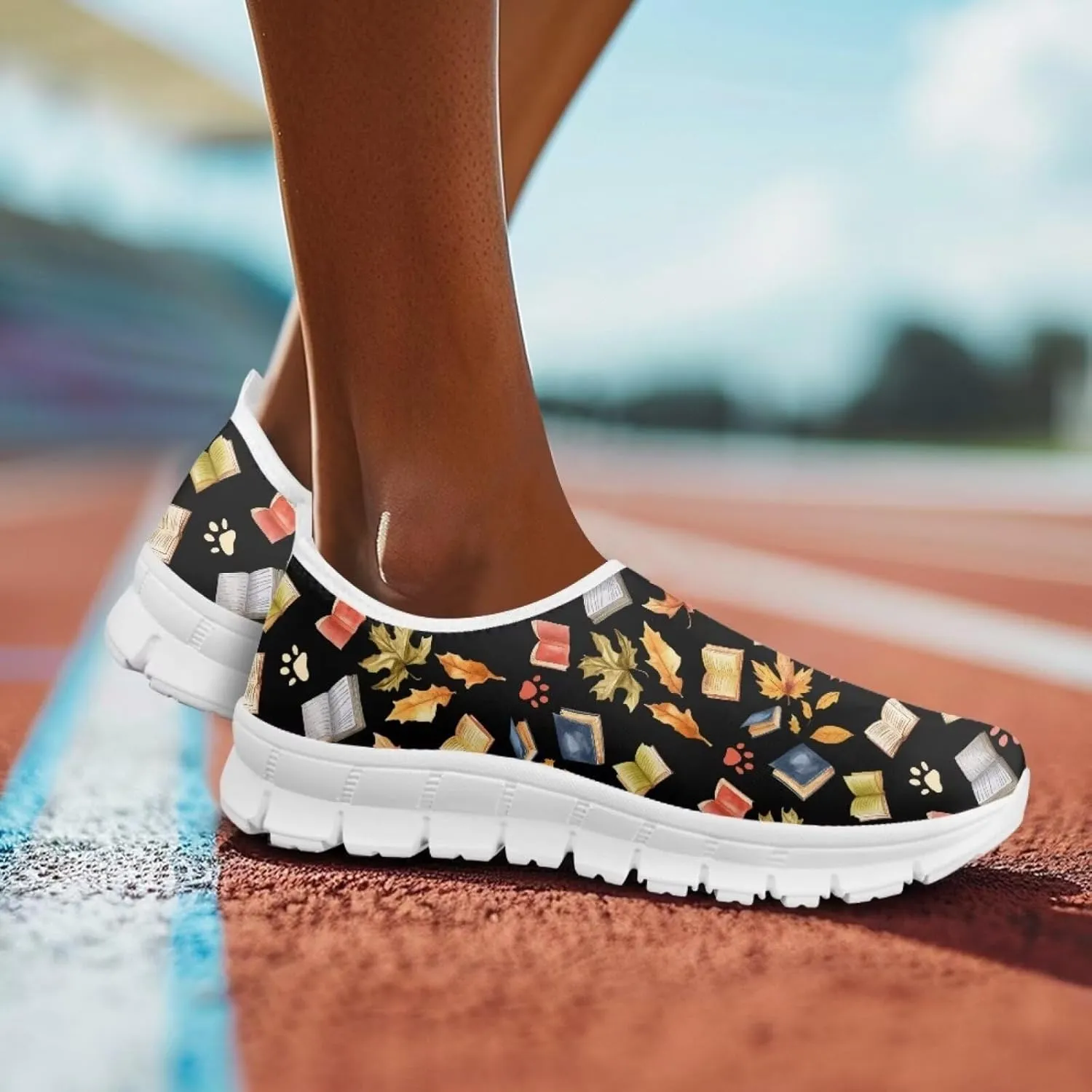 Howilath Books Print Women's Loafers & Slip-on Running Sneakers Casual Shoes Hands Free Shoes