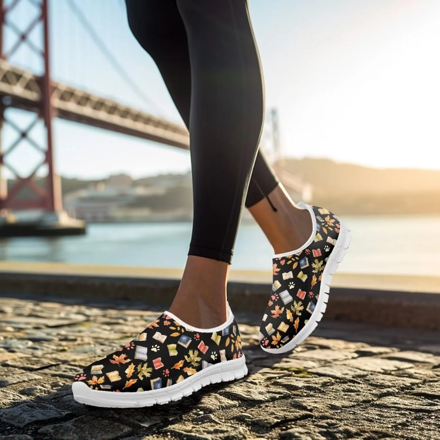 Howilath Books Print Women's Loafers & Slip-on Running Sneakers Casual Shoes Hands Free Shoes