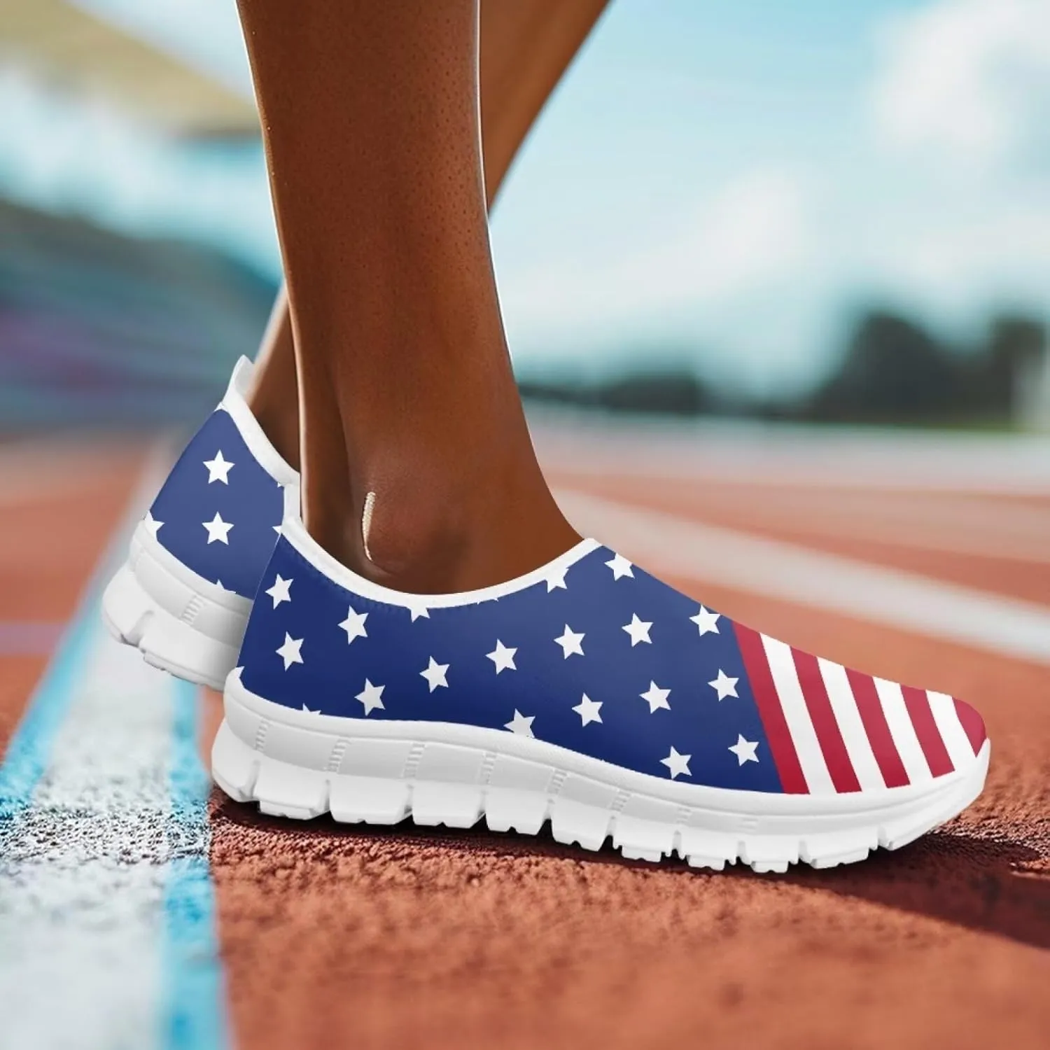 Howilath Flag Print Mens Slip on Shoes Casual Running Sneakers Anti-Skid Loafers with EVA Sole
