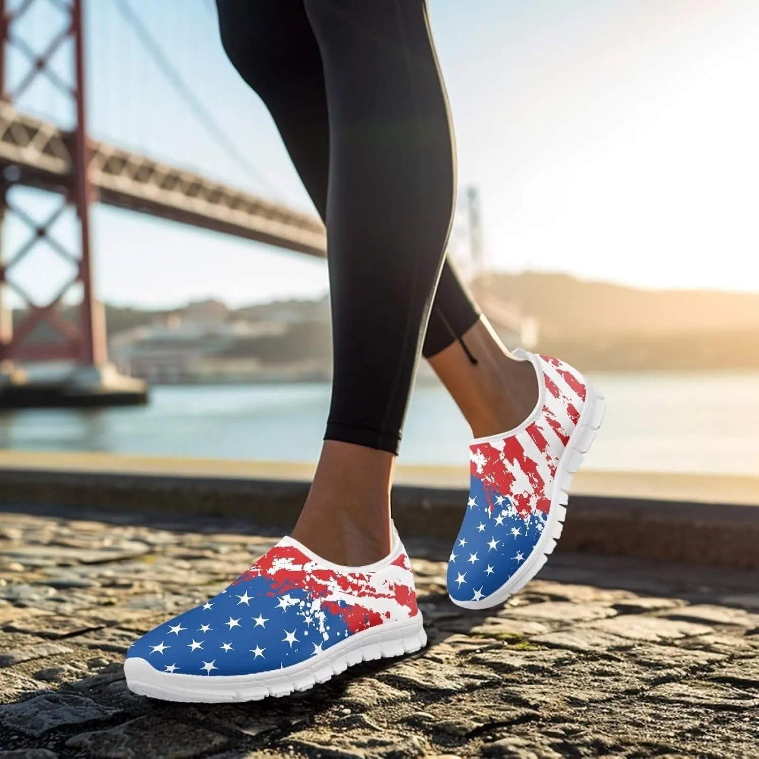 Howilath Flag Print Mens Slip on Shoes Casual Running Sneakers Anti-Skid Loafers with EVA Sole