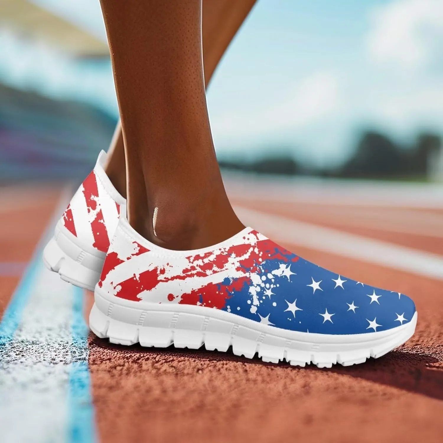 Howilath Flag Print Mens Slip on Shoes Casual Running Sneakers Anti-Skid Loafers with EVA Sole