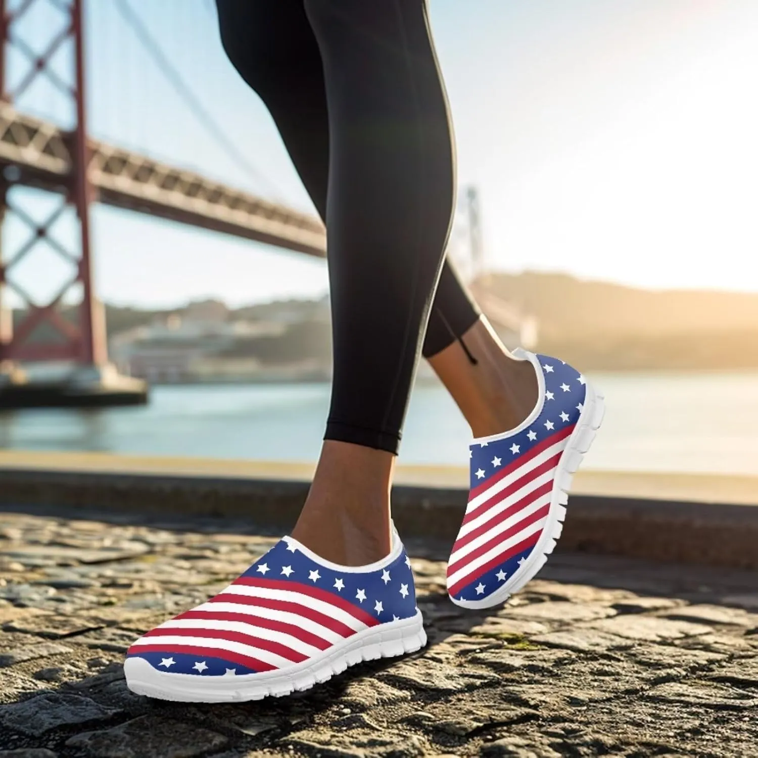 Howilath Flag Print Mens Slip on Shoes Casual Running Sneakers Anti-Skid Loafers with EVA Sole
