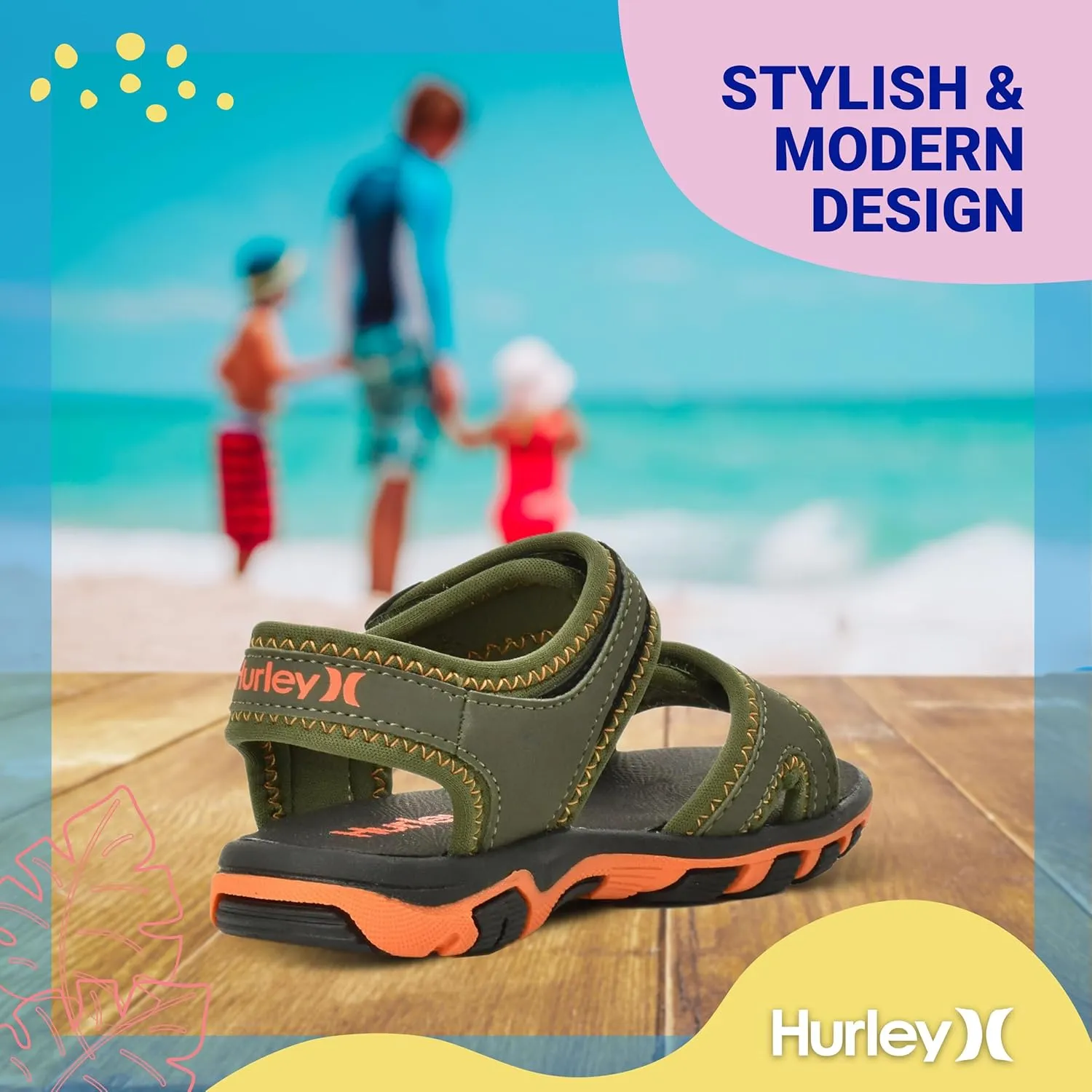 Hurley Loni Toddler Water Shoes, Beach Essentials, Girls and Boys Open Toe Sandals, Lightweight, Breathable and Two Adjustable Straps