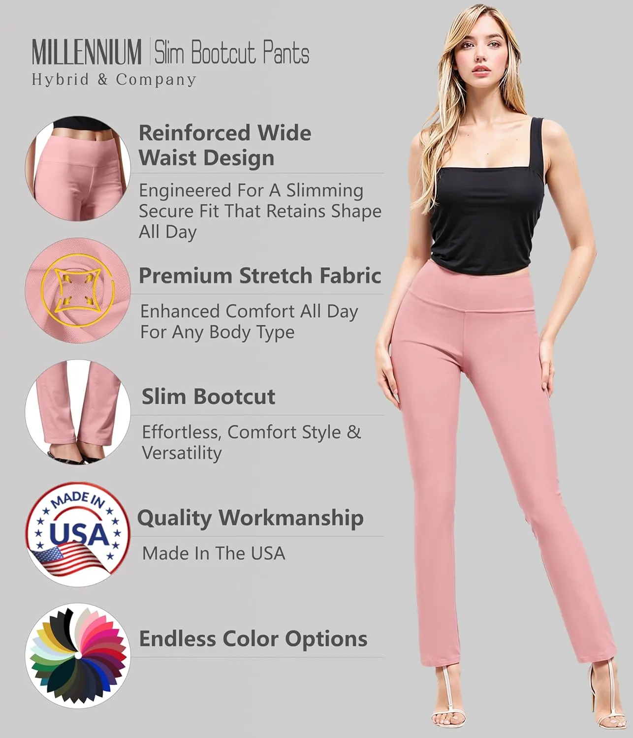 Hybrid & Company Womens Business Millennium Slim Bootcut Pants