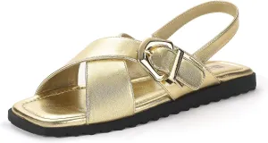 IDIFU Buckle Strappy Flat Sandals for Women Open Square Toe Cross Strap Ankle Strap Slingback Dress Women Ladies Comfortable Dressy Cute Trendy Casual Summer Walking Shoes Sandals