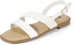 IDIFU Flat Braided Strappy Sandals for Women Square Open Toe Slingback with Buckle Adjustable Back Strap Women's Summer Beach Wedding Comfortable Cute Dressy Tendy Dress Sandals for Ladies Brides