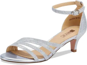 IDIFU Women's Low Kitten Strappy Sandals Heels Open Toe Ankle Strap Bridal Dress Wedding Shoes For Women