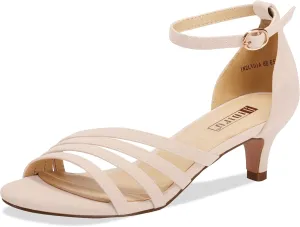 IDIFU Women's Low Kitten Strappy Sandals Heels Open Toe Ankle Strap Bridal Dress Wedding Shoes For Women