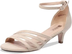 IDIFU Women's Low Kitten Strappy Sandals Heels Open Toe Ankle Strap Bridal Dress Wedding Shoes For Women