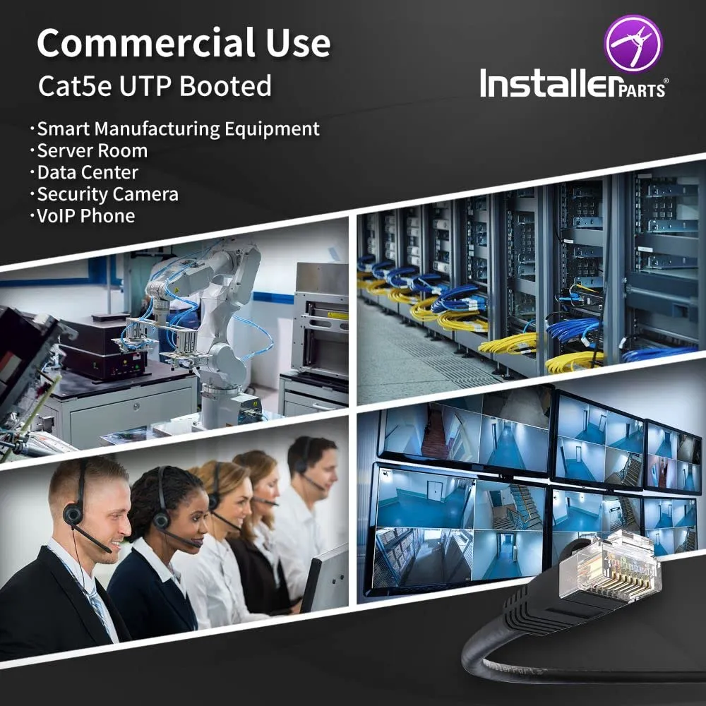 InstallerParts (10 Pack Ethernet Cable CAT5E Cable UTP Booted 6 FT - Black - Professional Series - 1Gigabit/Sec Network/Internet Cable, 350MHZ
