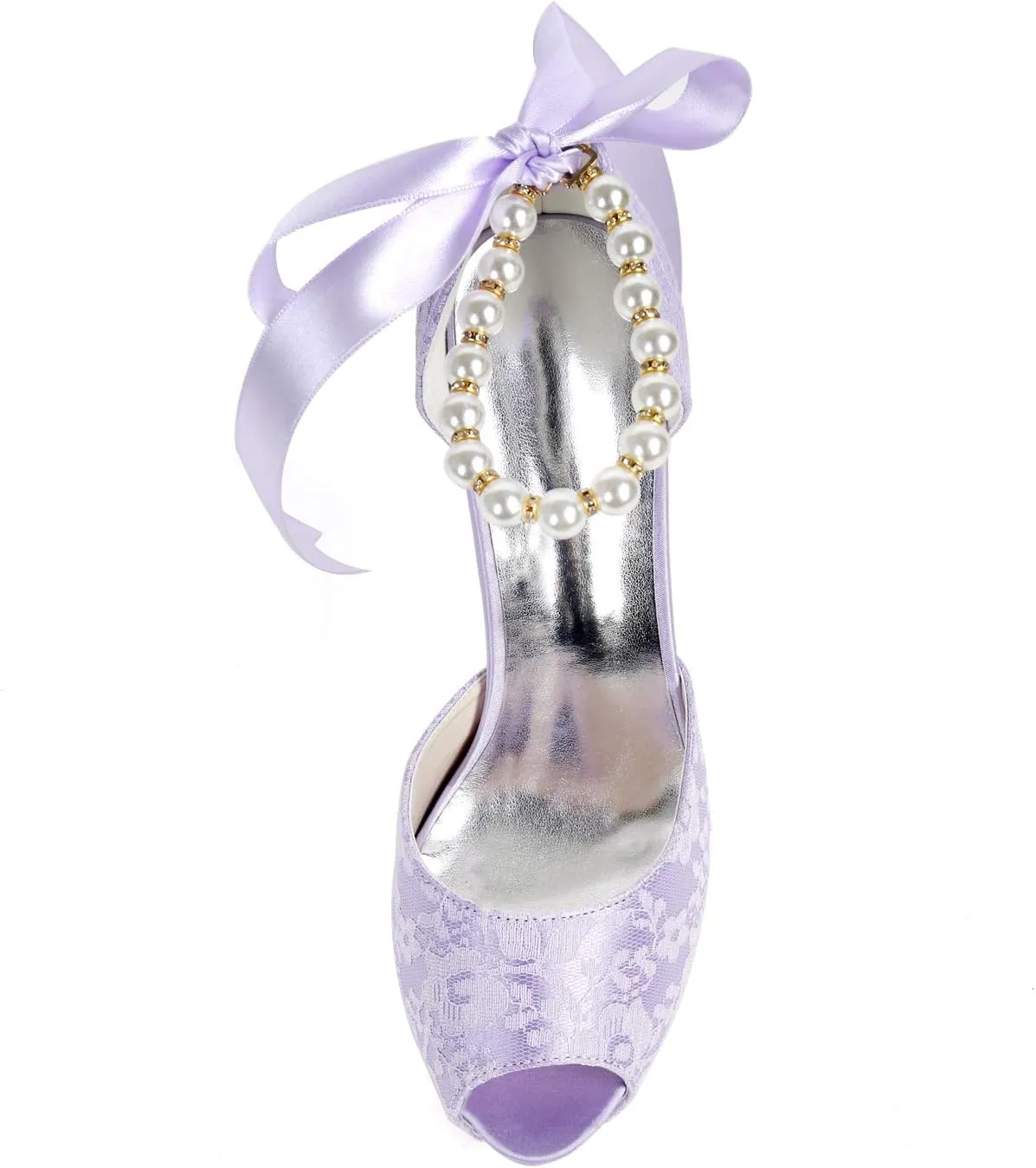 Ivory Wedding Shoes for Bride High Heel Platform Bridal Shoes Pearls Ribbon Tie Wedding Heels for Women Dress Pumps