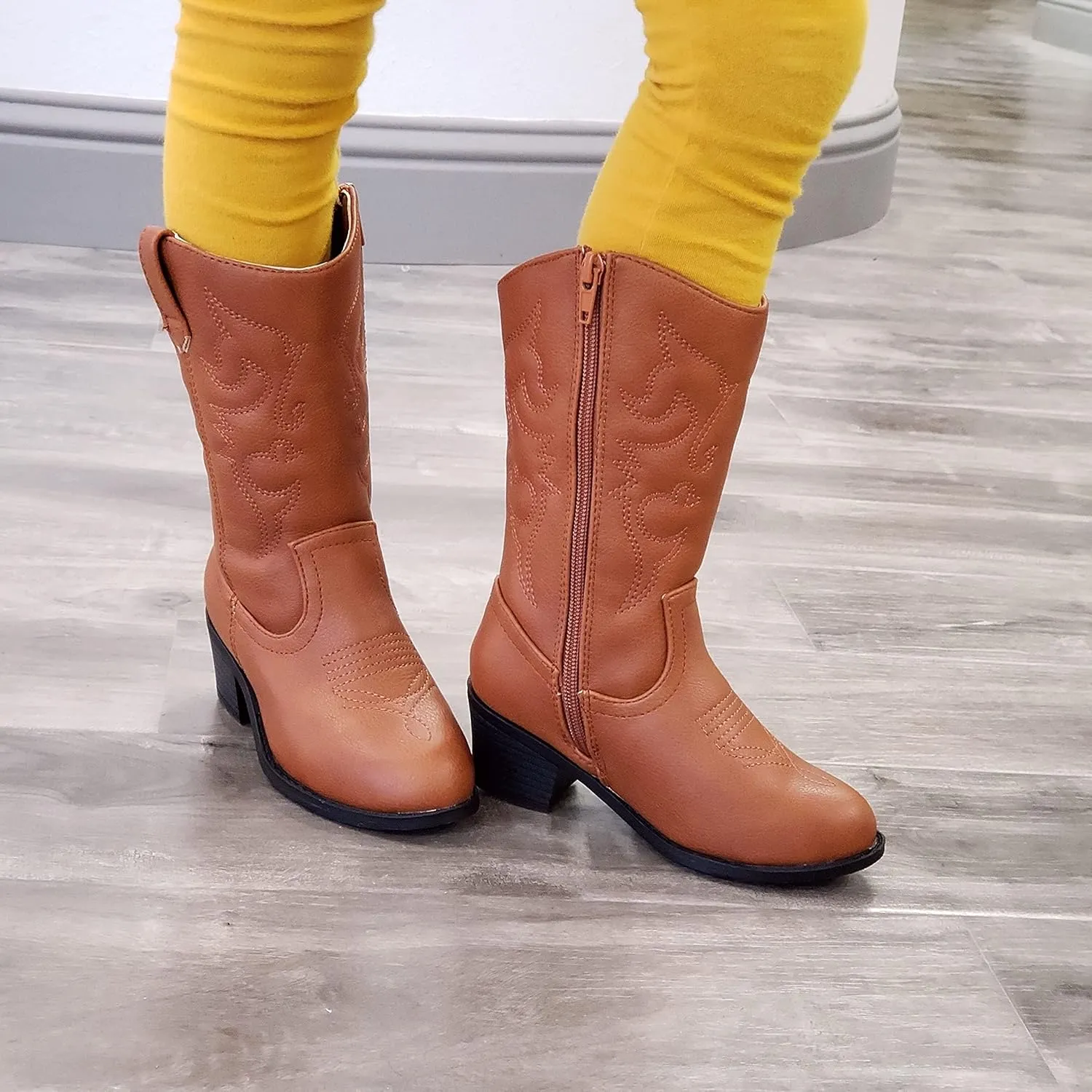 Jazamé Little Kids' Girls Cowboy Boots - Tall Stitched Western Toddler Cowgirl Boots - Stylish and Durable Cowgirl Boots for Girls - girls cowgirl boots - botas vaqueras para niñas