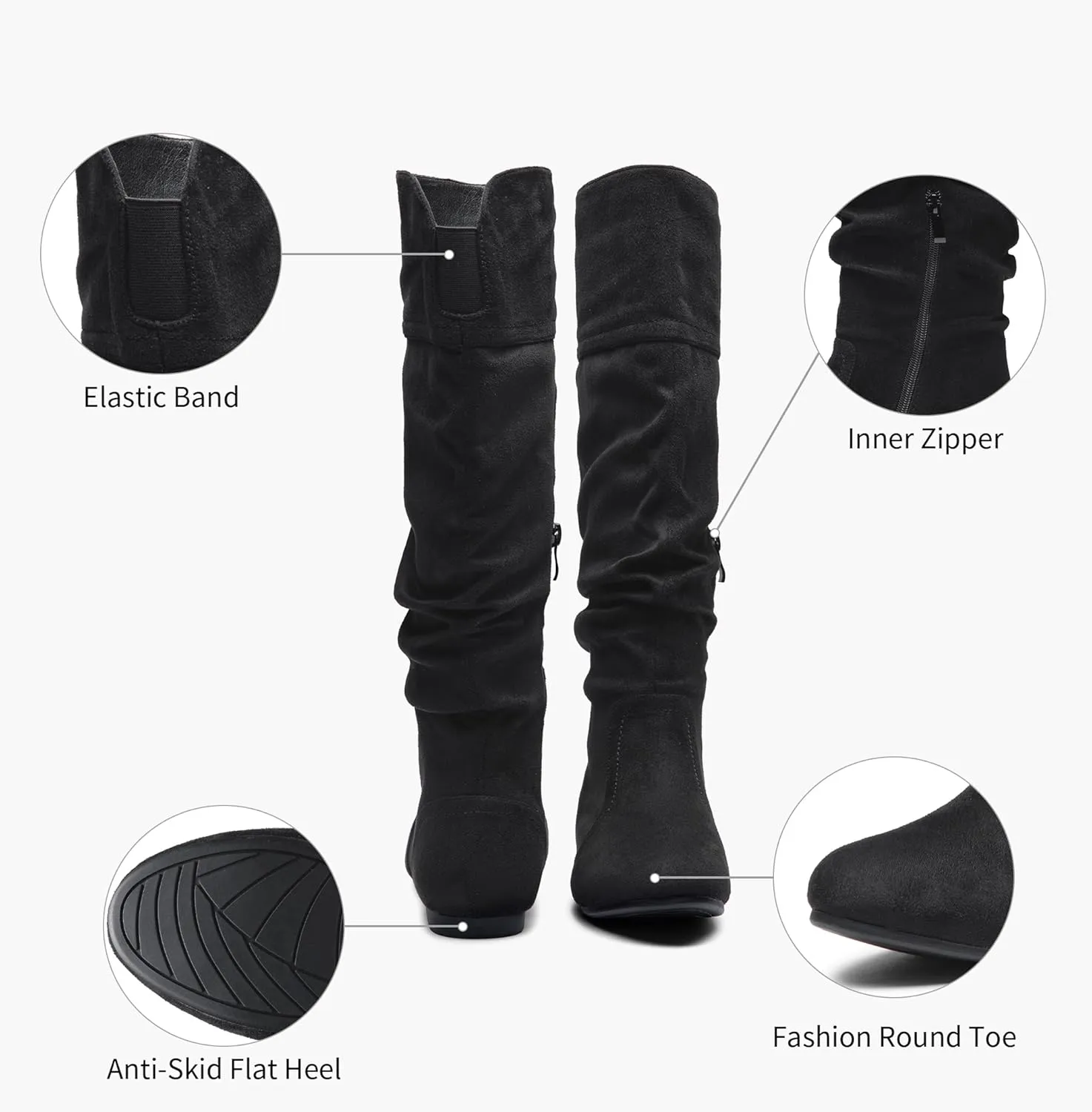 Jeossy Women's 9601 Knee High Boots Tall Slouch Boots with Inside Zipper
