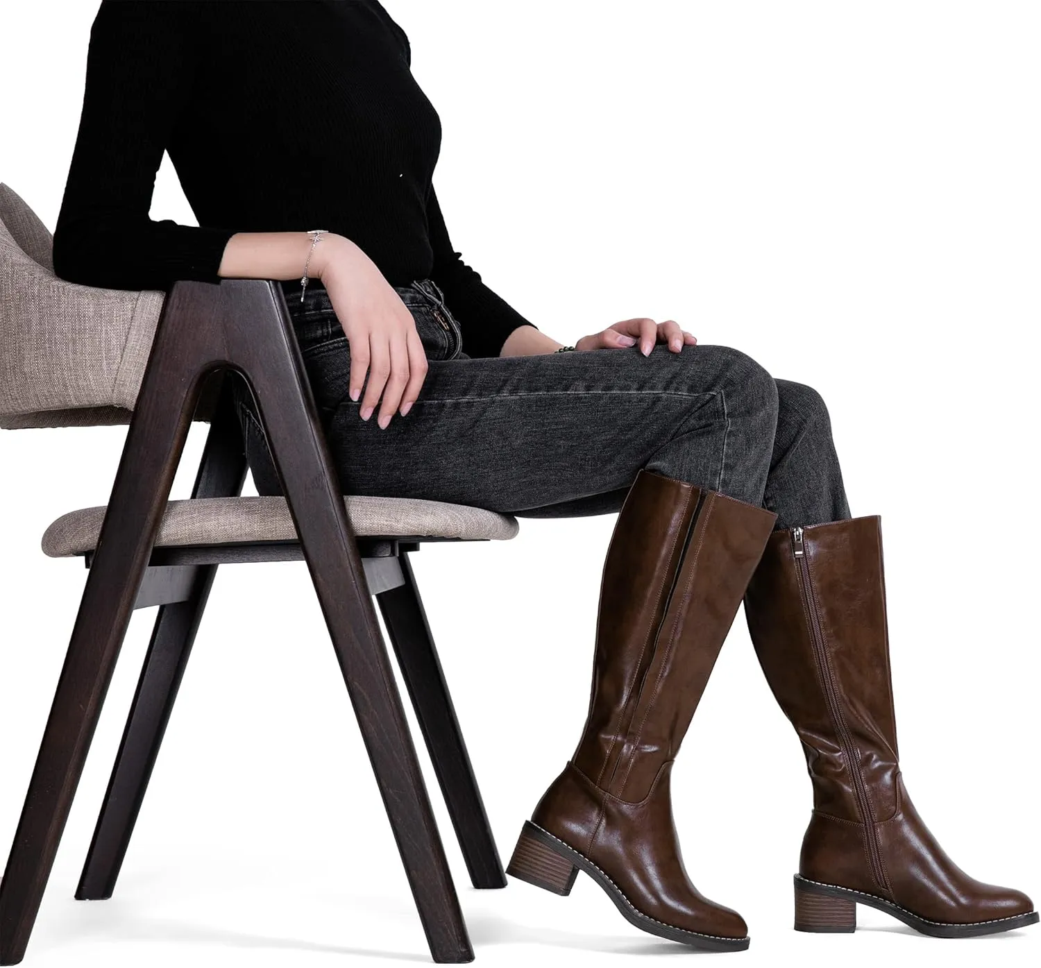Jeossy Women's 9661 Knee High Boots, Fashion Riding Boots with Inside Zipper and Side Hidden Elastic Band