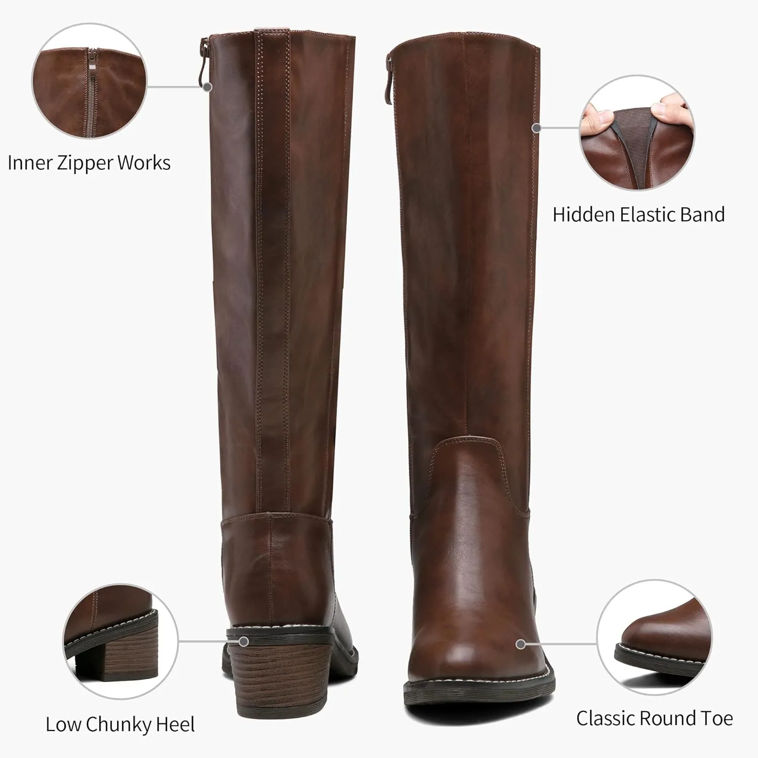 Jeossy Women's 9661 Knee High Boots, Fashion Riding Boots with Inside Zipper and Side Hidden Elastic Band
