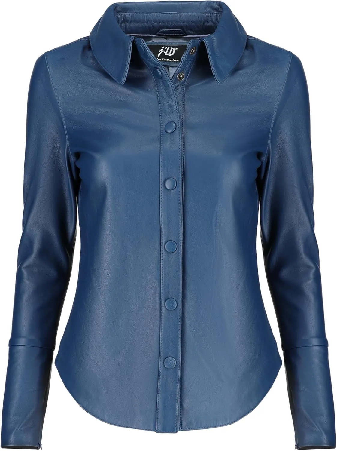 Jild Casual Shirt Leather Jacket Women - Long Sleeve Snap Button Down Soft Lambskin Leather Shacket Regular and Plus Size